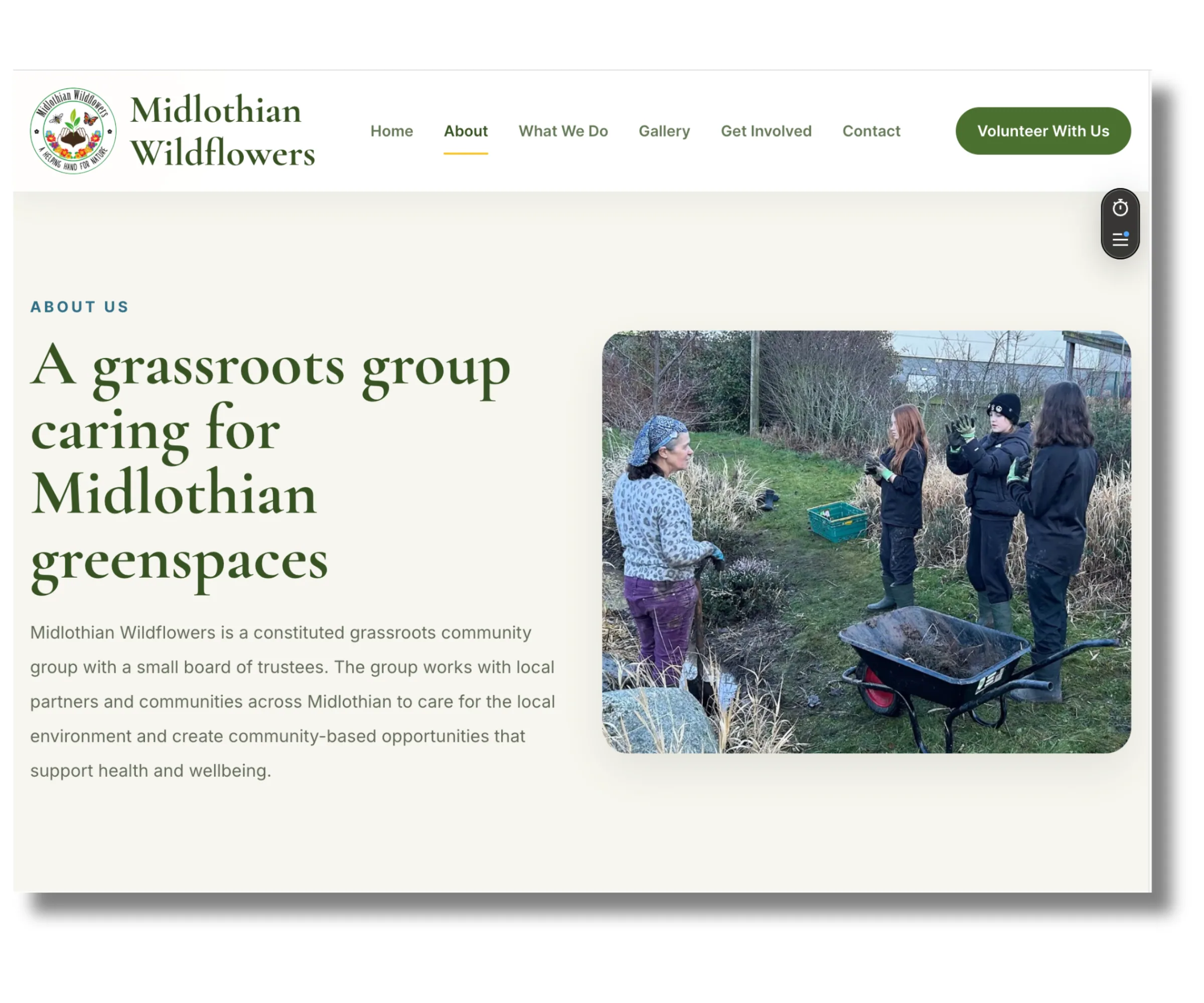 Midlothian Wildflowers website desktop about page by Bear Media