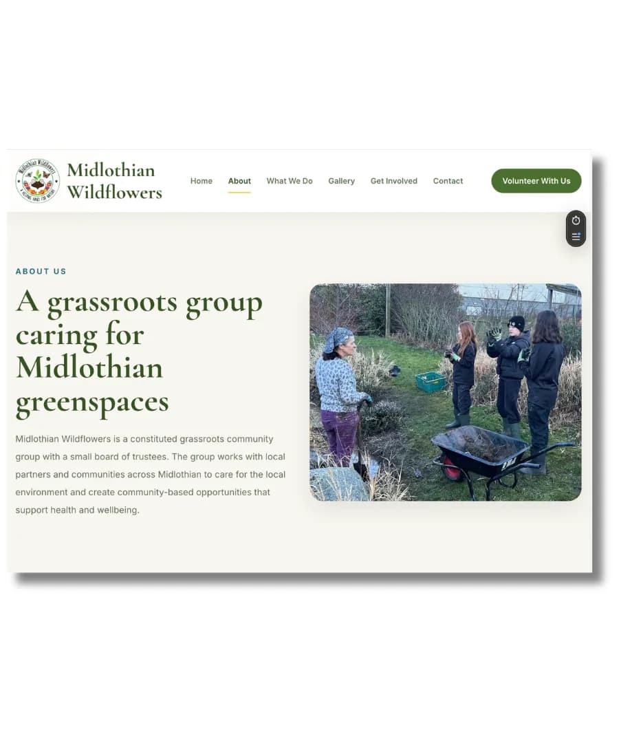 Midlothian Wildflowers website compact about page by Bear Media